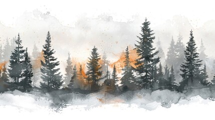 Obraz premium A serene watercolor painting of a forest with pine trees. Ideal for nature-themed designs