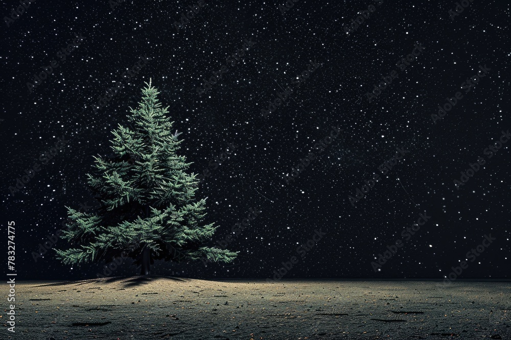 Poster a lone tree stands in the middle of a vast snowy field. suitable for winter and nature themes
