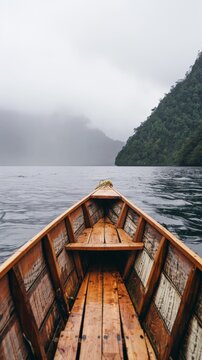 Wooden boat floating on body of water