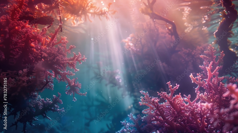 Aufkleber sun shining through trees reflecting on water, ideal for nature and relaxation concepts
