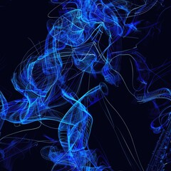 A saxophone emitting blue smoke, suitable for music and entertainment concepts