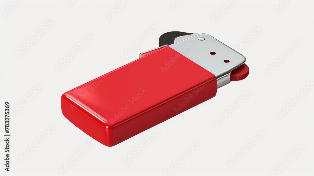 Poster a red lighter placed on a white surface. suitable for various uses