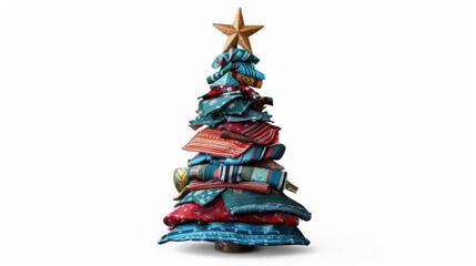 A unique Christmas tree made out of stacked books. Perfect for holiday and education concepts