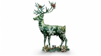 A unique green deer with red berries on its antlers. Suitable for holiday and nature-themed projects