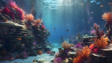 Fototapeta na wymiar Beautiful underwater scenery, digital art, generative AI, background, and wallpaper