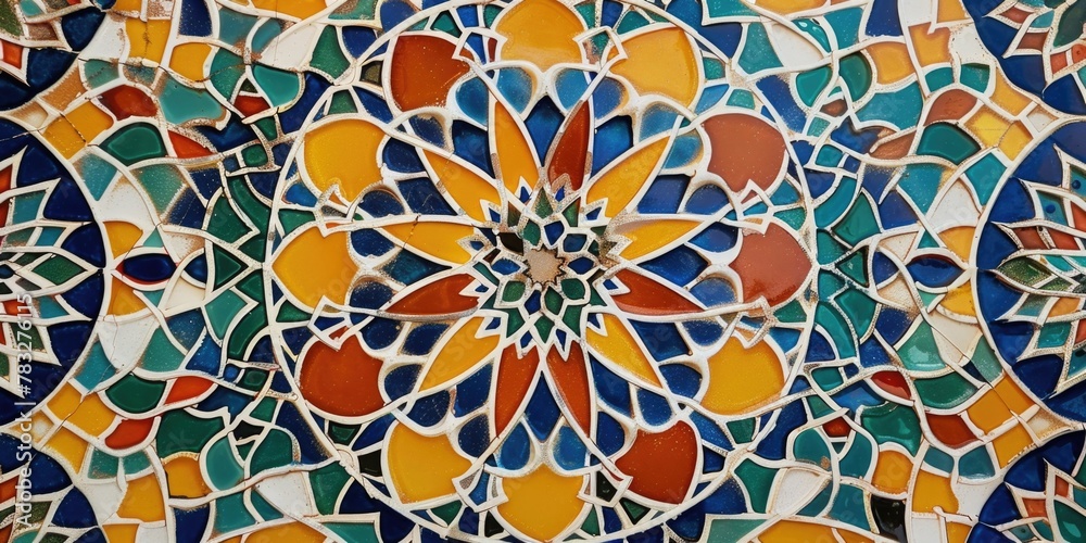 Poster close up view of a vibrant and colorful tile. perfect for interior design projects