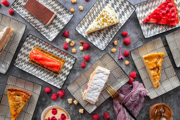 Plate of desserts from above: A tempting array of sweet treats, captured in a mouthwatering display.