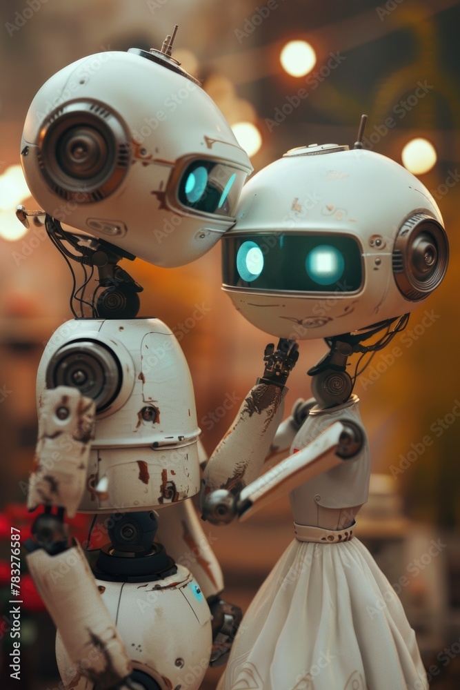 Aufkleber Two robots standing side by side. Suitable for technology concepts