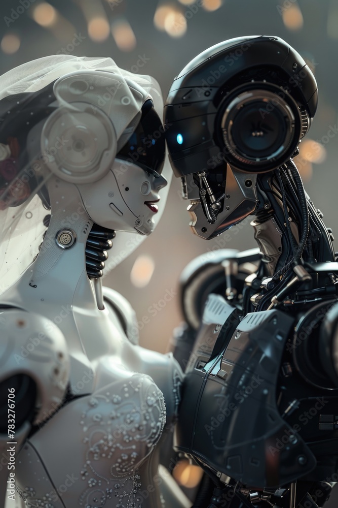 Aufkleber Image of two robots standing side by side. Suitable for technology concepts
