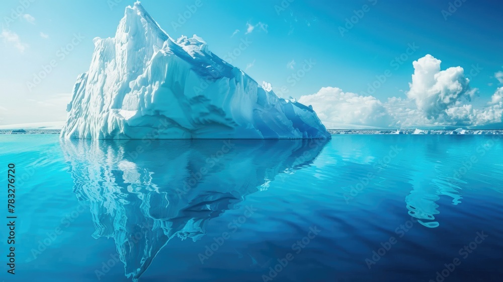 Poster an iceberg floating in the water, suitable for various design projects
