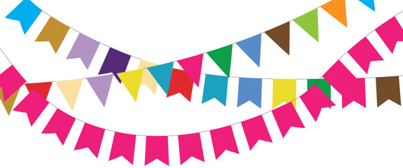 Carnival garland with flags isolated on white background. Decorative colorful pennants for birthday celebration, festival and bright decoration ideas 12