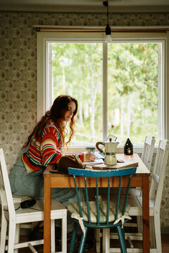 Woman holidays cabin forest