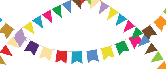 Carnival garland with flags isolated on white background. Decorative colorful pennants for birthday celebration, festival and bright decoration ideas 12