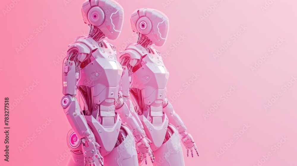 Poster Two robots standing next to each other, suitable for technology concept