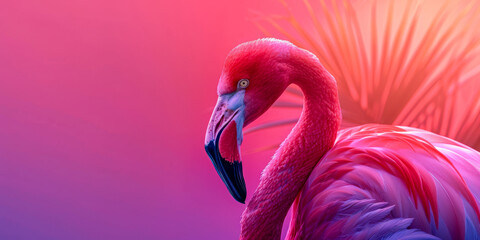 Vibrant Pink Flamingo Portrait Against Radiant Gradient Background