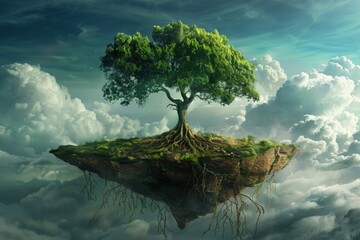 Tree perched on floating island