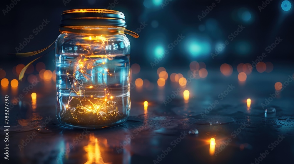 Aufkleber A glass jar with a string of lights inside. Perfect for adding a cozy touch to your projects