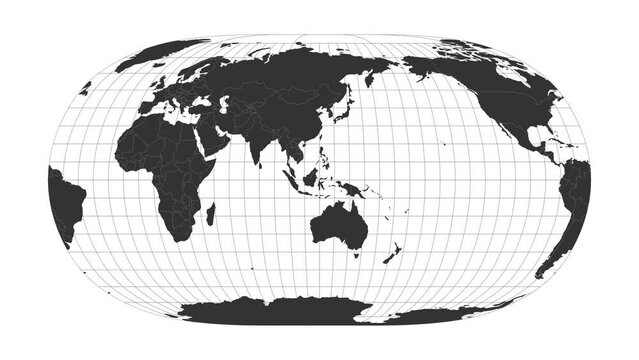 World map. Natural Earth II projection. Animated projection. Loopable video.