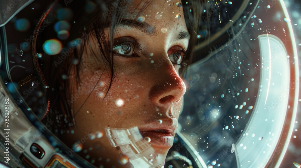 Poster Close-up of a person in a space suit. Perfect for science and technology concepts