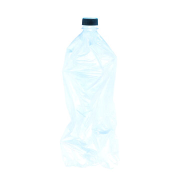 Crumpled Clear Plastic Bottle Element Isolated on Transparent Background, Recycling and Environmental Texture Overlay