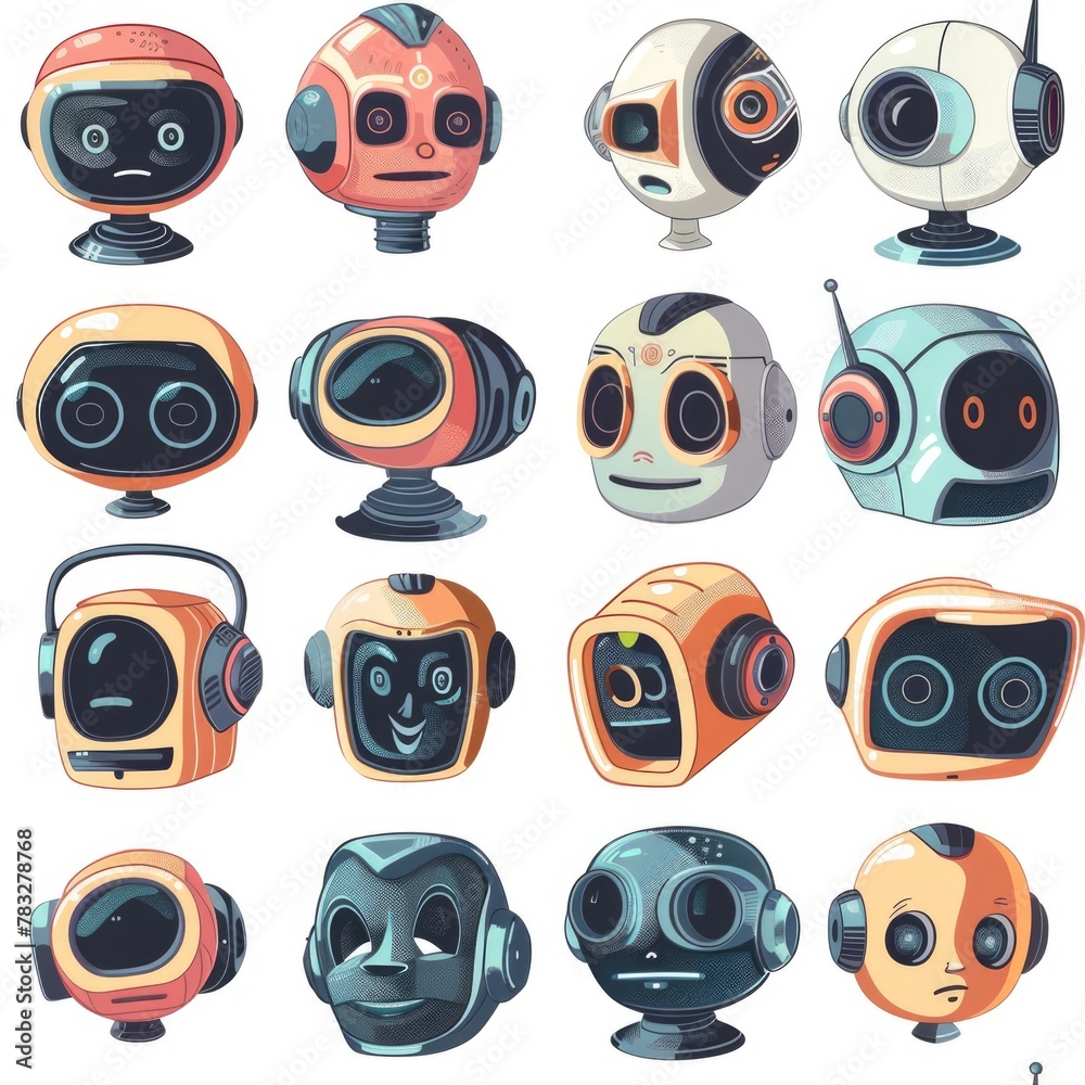 Aufkleber Assorted robots on a plain white backdrop, suitable for tech concepts