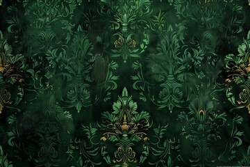 merald green damask design offering timeless elegance for wallpapers, textiles, and sophisticated graphic backgrounds with ample copy space. - obrazy, fototapety, plakaty