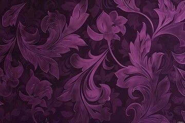A sophisticated floral pattern rendered in deep purple shades, perfect for luxurious wallpaper or fabric design. - obrazy, fototapety, plakaty