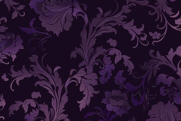 A sophisticated floral pattern rendered in deep purple shades, perfect for luxurious wallpaper or fabric design.