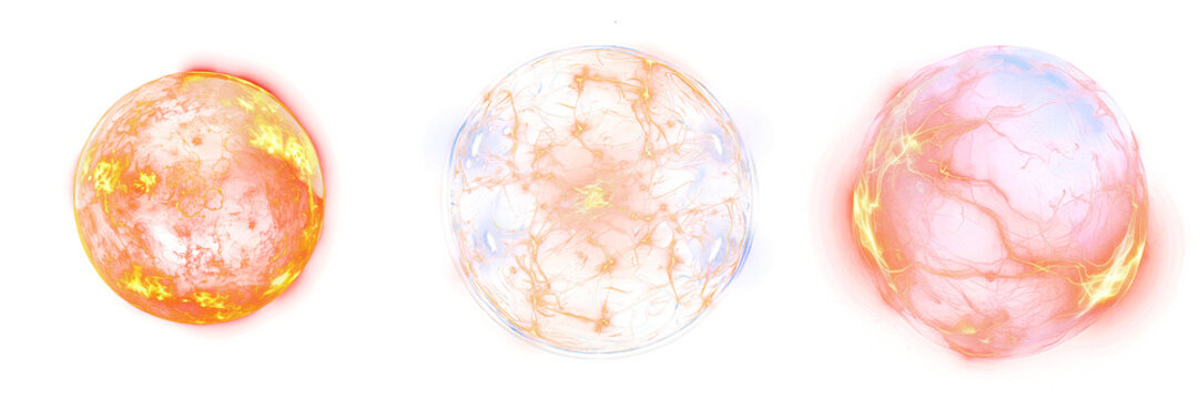 Glowing Energy Sphere Graphic Element Isolated on Transparent Background, Light Ball Overlay Texture, Sci-Fi and Futuristic Design