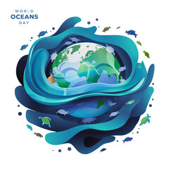 June 8, World oceans day, isolated on transparent background, Generative ai