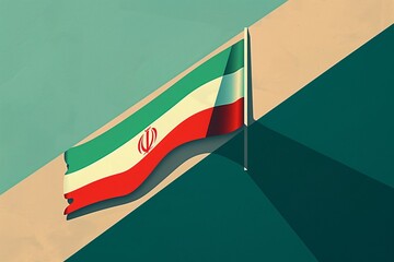 The Iranian flag is featured prominently against a background of geometric shadows, symbolizing the country's complexity and cultural depth - obrazy, fototapety, plakaty