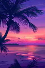 Fototapeta na wymiar Palm tree on beach at sunset