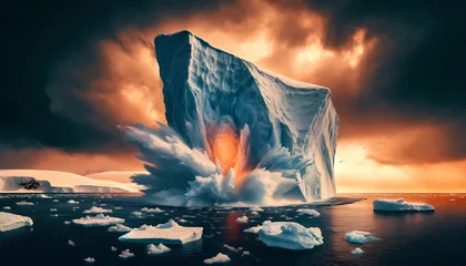 Fotobehang Climate change impact with Antarctica icebergs melting  for environment issue © NanzXy