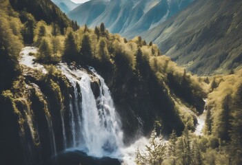A view of a Waterfall in the mountains