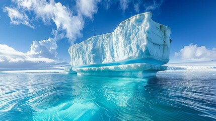 A large iceberg with intricate shapes and patterns, showcasing its immense size as it floats silently in the middle of the ocean. - 783280124