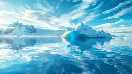 A massive iceberg, originating from Antarctica, floats in the middle of the ocean. The ice structure contrasts with the surrounding water, creating a stark and impressive scene. - 783280545