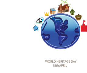 a beautiful illustration depicting World Heritage Day with an earth globe and different heritage symbols, 18 April 2024