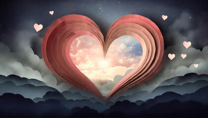 Love's Layers: A Papercraft Heart in the Sky - obrazy, fototapety, plakaty