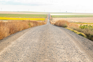 Camino del Sur - dirt road through agricultural fields between Huelva and Trigueros, province of Huelva, Andalusia, Spain - obrazy, fototapety, plakaty