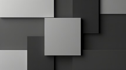 A minimalist composition with overlapping rectangles in shades of gray, creating a sense of balance