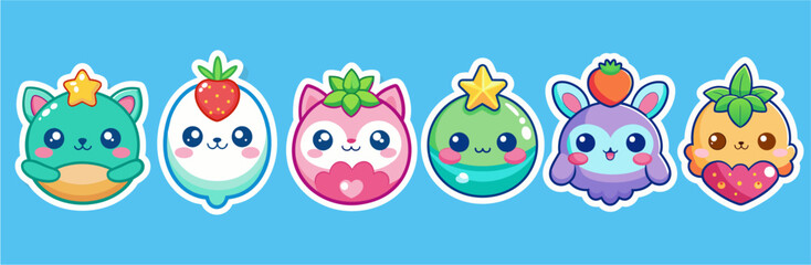 Fototapeta premium assorted-cute-stickers vector illustration,