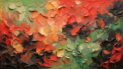 Abstract background, impressionist style, red, green and black colors - obrazy, fototapety, plakaty