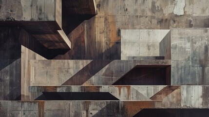 Abstract architectural composition showcasing the raw and rugged aesthetic of neo brutalism - obrazy, fototapety, plakaty