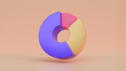 Chart pie infographic share. Element Infographic is divided into parts. Realistic 3d geometric round shape design. Business Graph Template. Modern isolated icon in cartoon style.