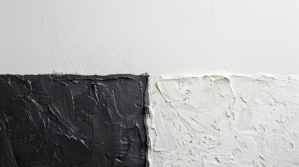 A white and black paint on a wall with some wood, AI