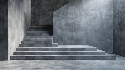 A concrete wall with stairs and a window in the middle, AI