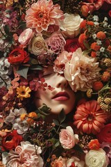 Obraz na płótnie Canvas flowers covering a female face