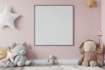 Mockup frame in Child Room. 3d render. - obrazy, fototapety, plakaty