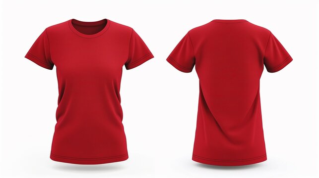Women's T-shirt mockup, red T-shirt front and back mockup, 3d render