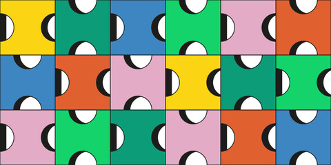 Seamless pattern with geometric abstract shapes. Constructor, designer kit with colorful elements. Bright colorful design elements, backgrounds, patterns with perforation, dots. Endless design